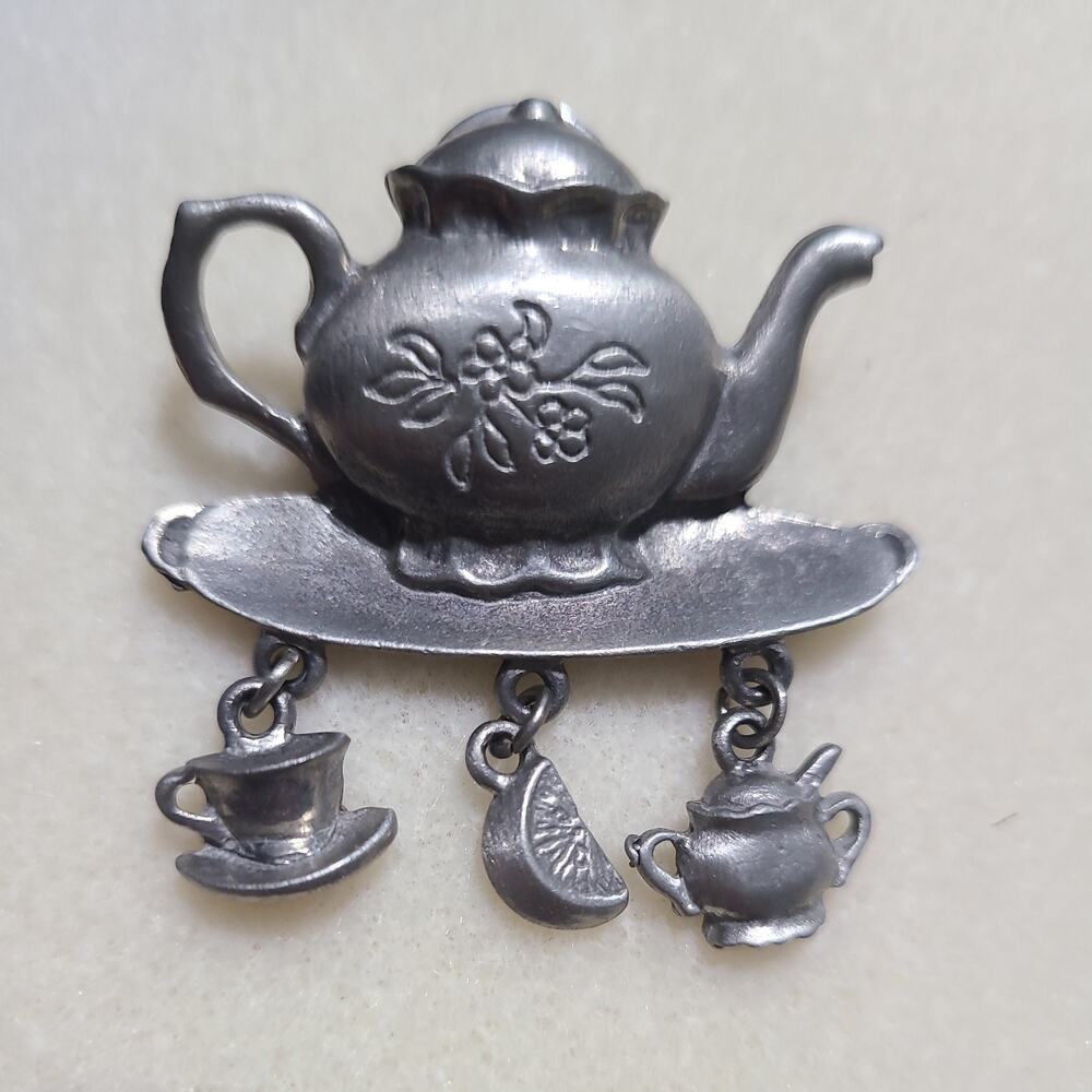 Vintage Pewter Tea Pot Charms LCD Bag Lapel Hat Pin Brooch